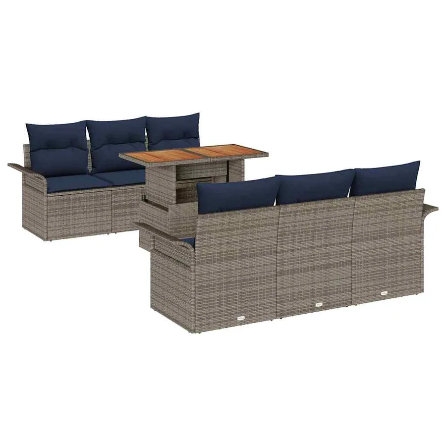 Ensemble de canapé de jardin 7 pcs Gris Poly rotin - 2