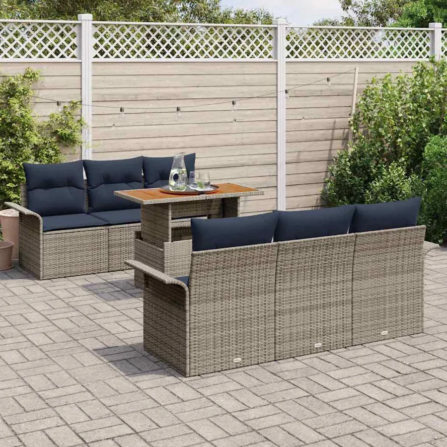 Ensemble de canapé de jardin 7 pcs Gris Poly rotin - 3