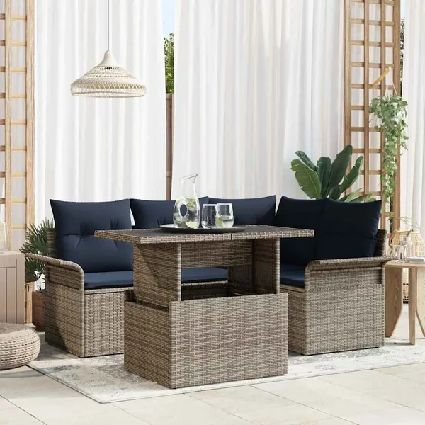 Ensemble de canapé de jardin 5 pcs Gris Poly Rattan