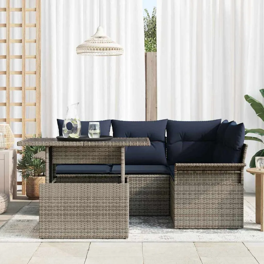 Ensemble de canapé de jardin 5 pcs Gris Poly Rattan - 3
