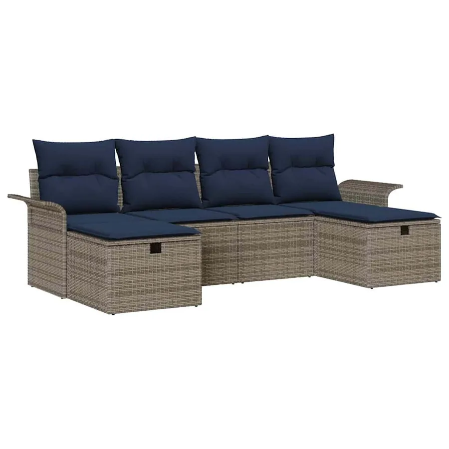Ensemble de canapé de jardin avec coussin 6 pcs Poly rotin - 2