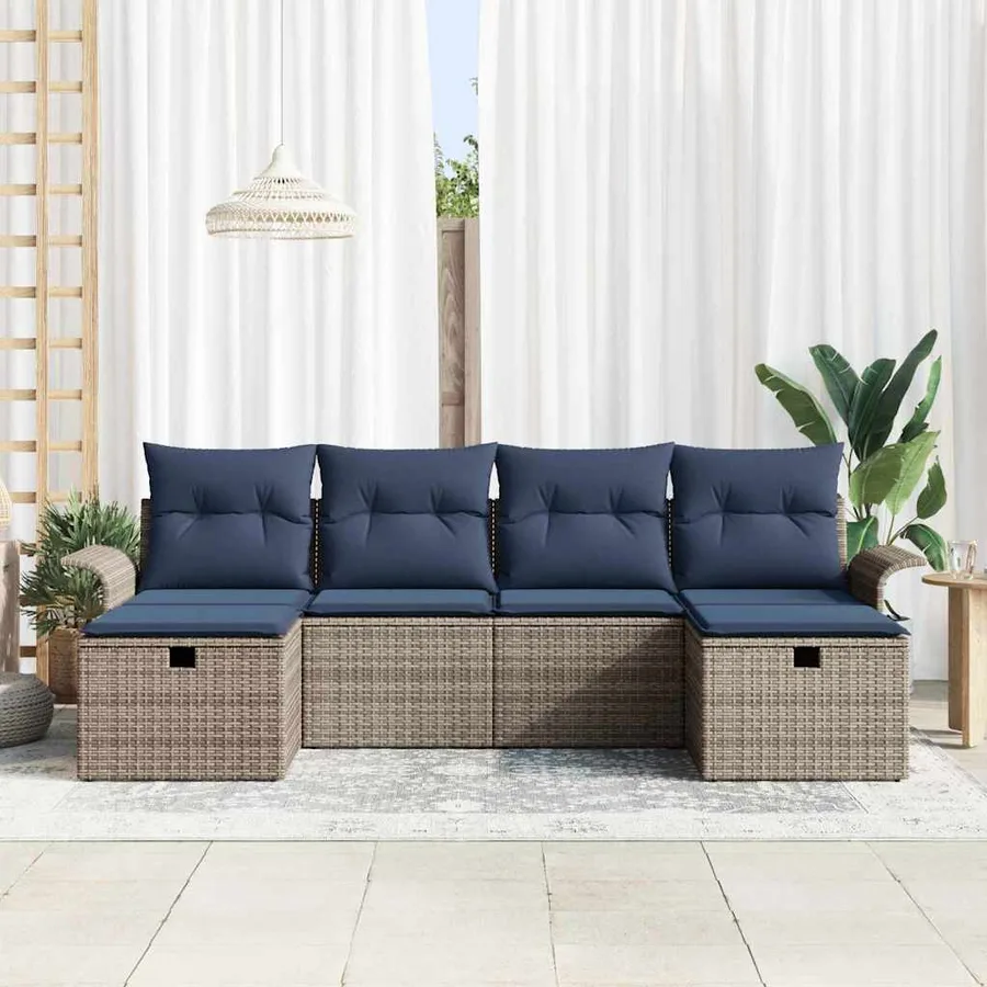 Ensemble de canapé de jardin avec coussin 6 pcs Poly rotin - 3