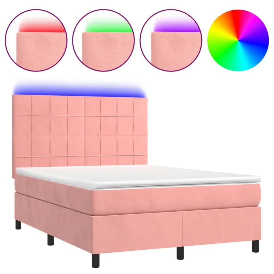Sommier à lattes de lit matelas et LED Rose 140x190 cm Velours - 2