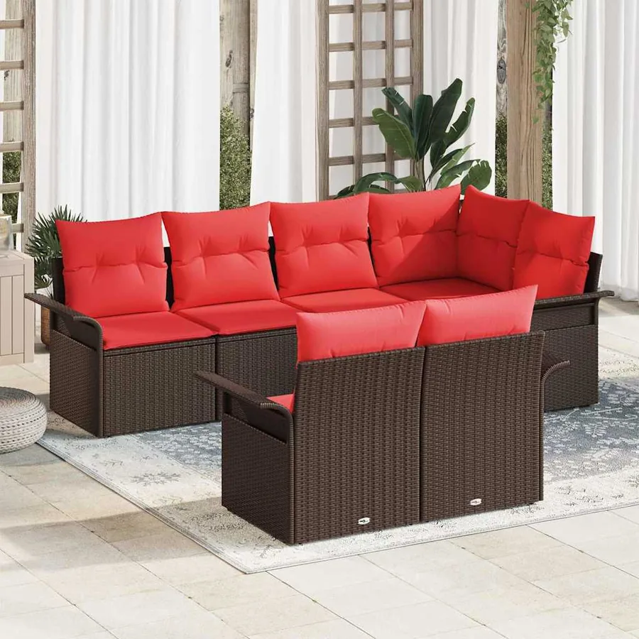 Ensemble de canapé de jardin 7 pcs Marron Poly rotin