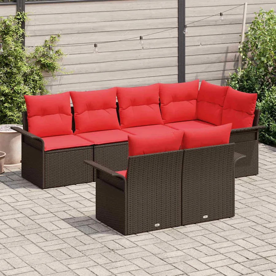 Ensemble de canapé de jardin 7 pcs Marron Poly rotin - 3