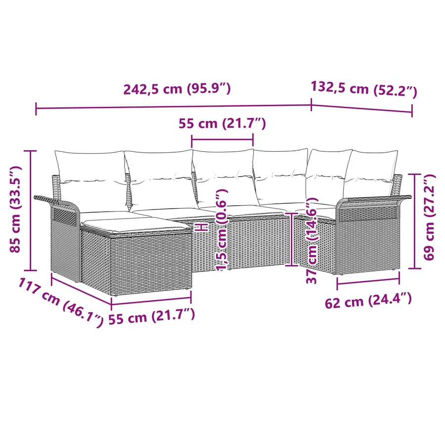 Ensemble de canapé de jardin 6 pcs Marron polyrotin - 17