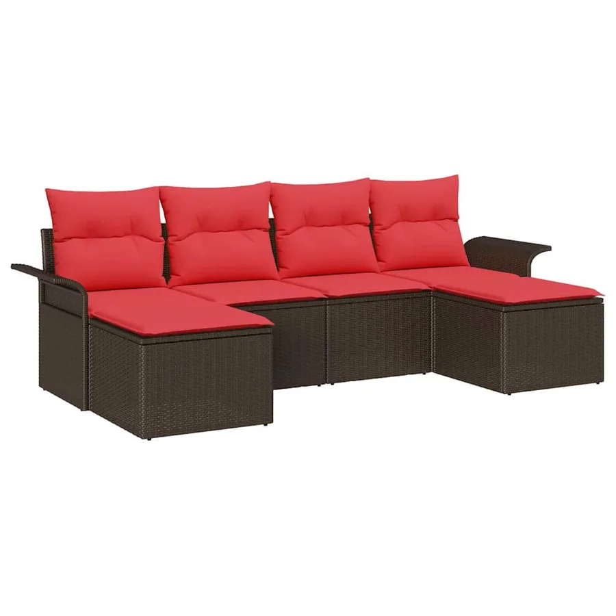 Ensemble de canapé de jardin 6 pcs Marron Poly rotin - 2