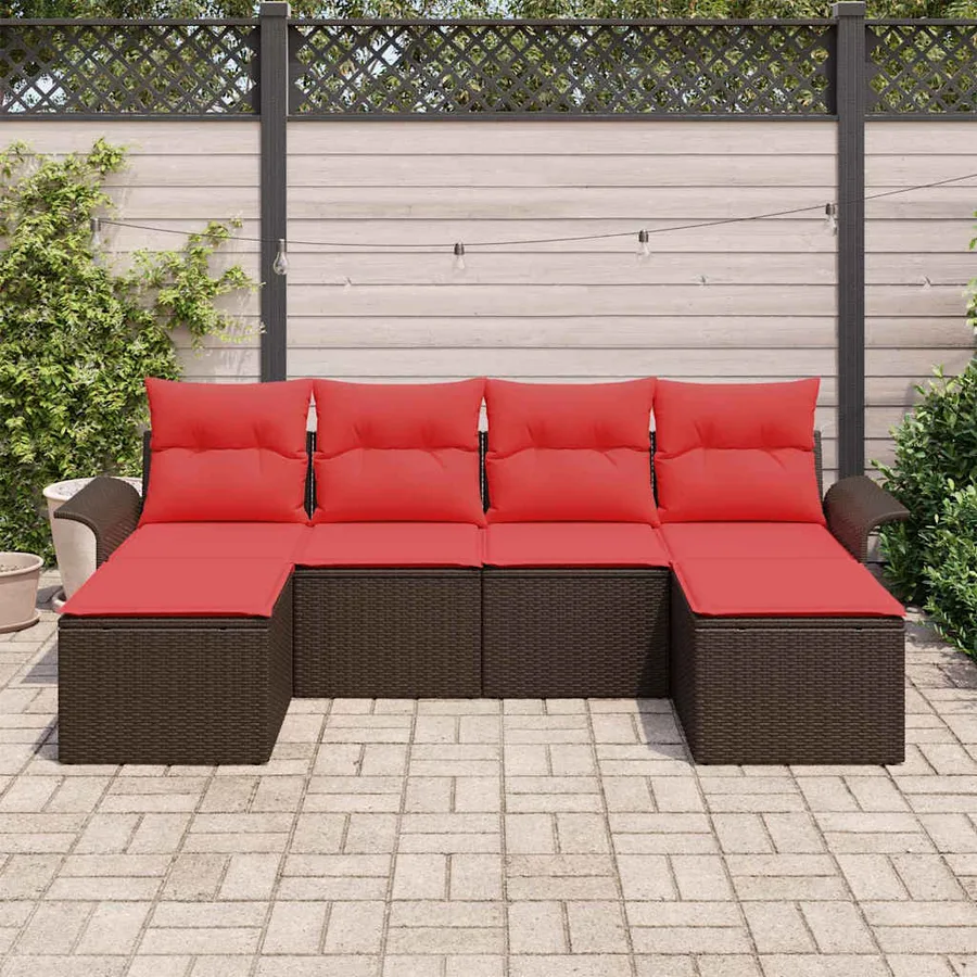 Ensemble de canapé de jardin 6 pcs Marron Poly rotin - 3