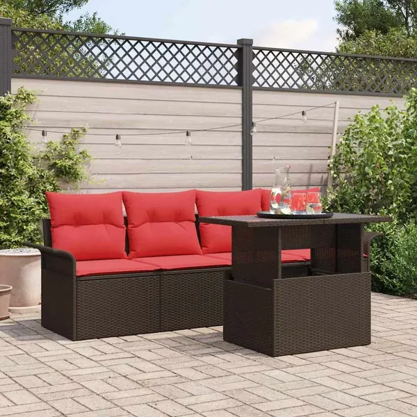 Ensemble de canapé de jardin 5 pcs Marron Poly rotin