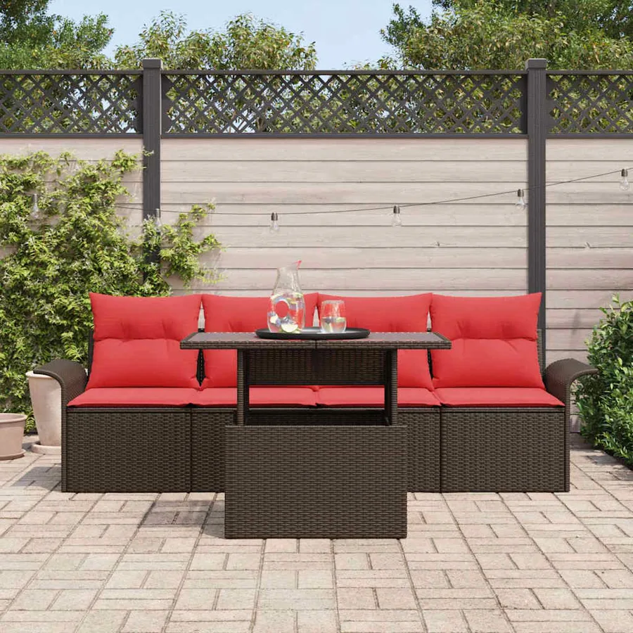 Ensemble de canapé de jardin 5 pcs Marron Poly rotin - 3