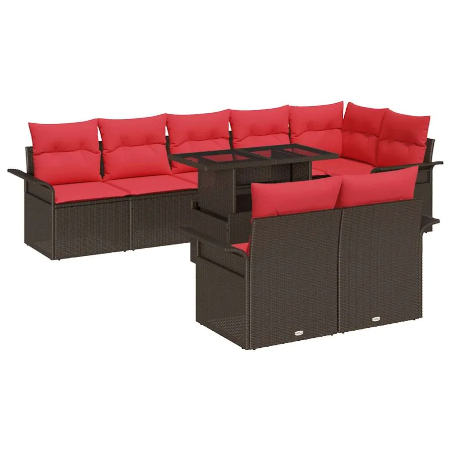 Ensemble de canapé de jardin 9 pcs Marron Poly Rattan - 2