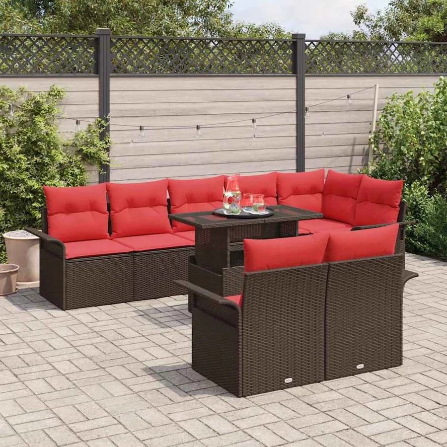 Ensemble de canapé de jardin 9 pcs Marron Poly Rattan - 3