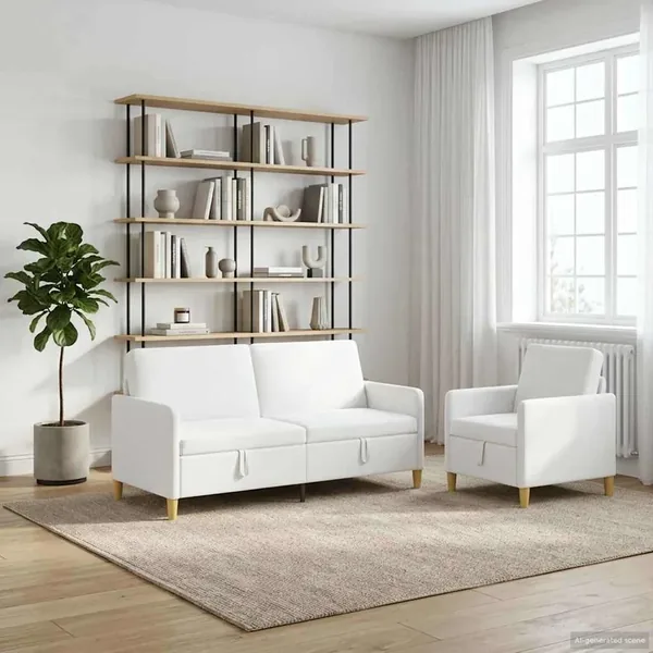 Canapé avec rangement 2 pcs Blanc Polyester
