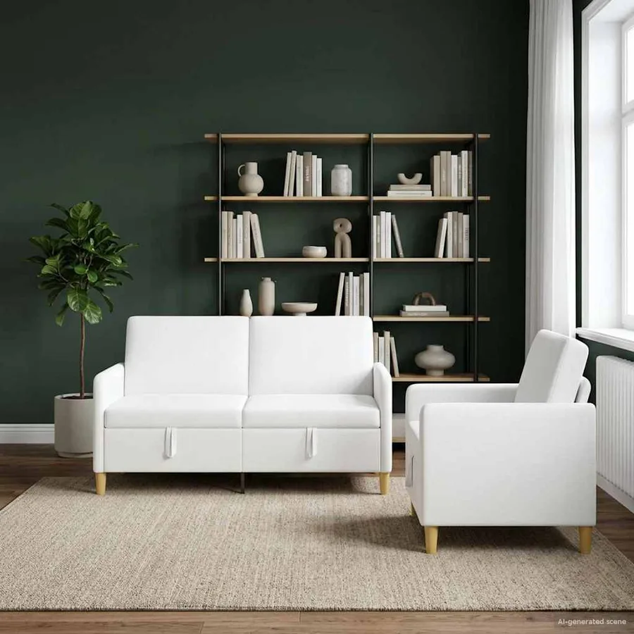 Canapé avec rangement 2 pcs Blanc Polyester - 3
