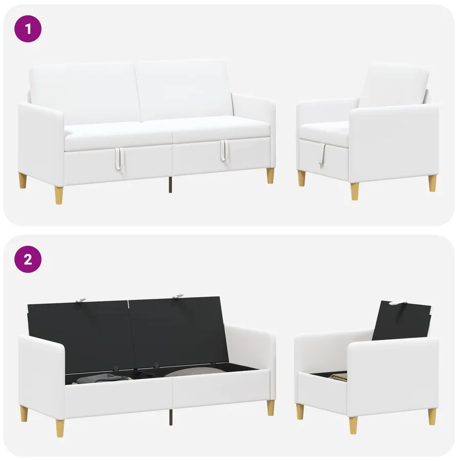 Canapé avec rangement 2 pcs Blanc Polyester - 4