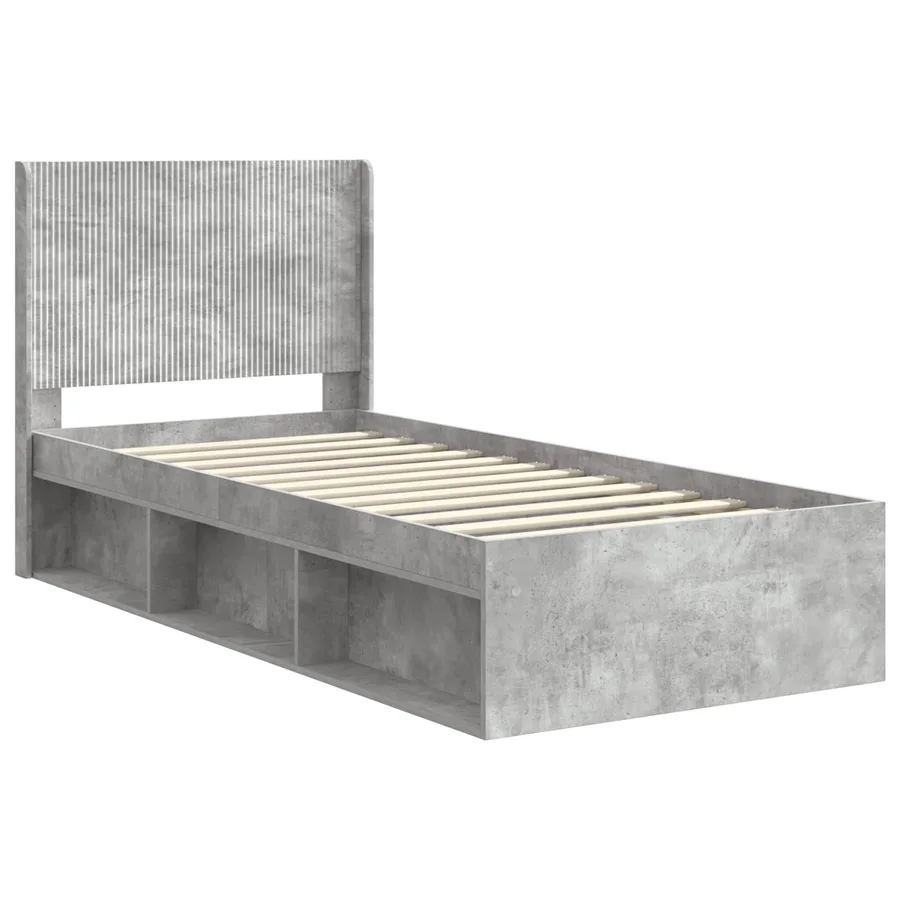Cadre de lit avec rangement et tête de lit Gris béton - 4