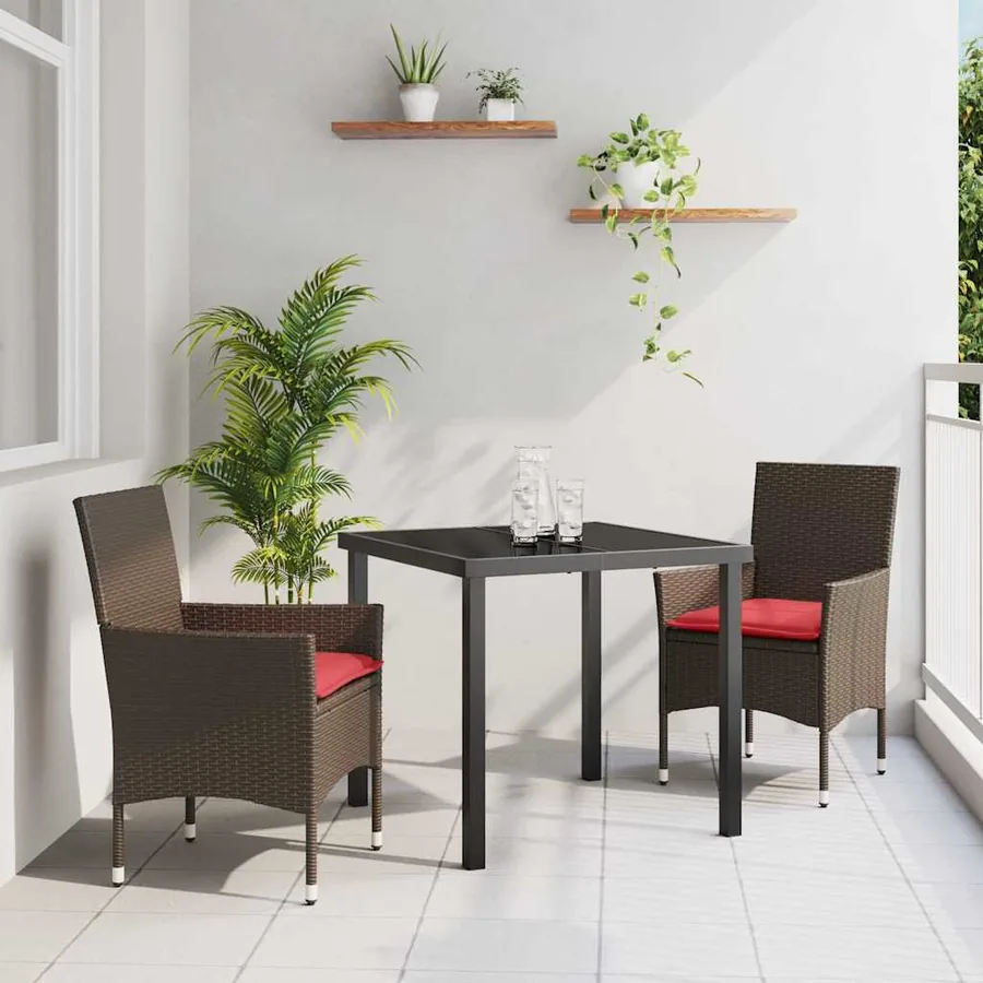 Ensemble table et chaises avec coussin 3 pcs Marron Rotin PE