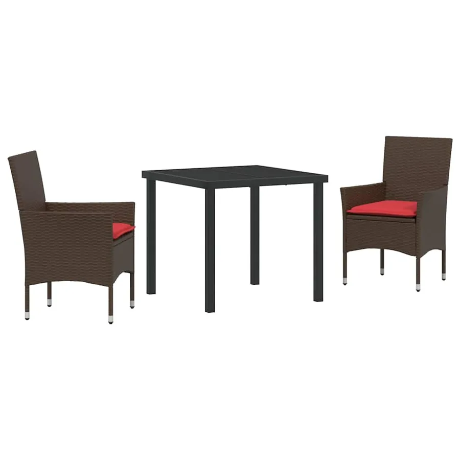 Ensemble table et chaises avec coussin 3 pcs Marron Rotin PE - 2
