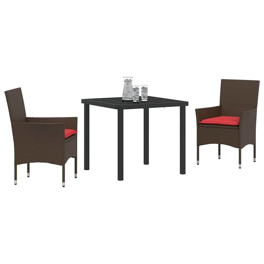 Ensemble table et chaises avec coussin 3 pcs Marron Rotin PE - 3