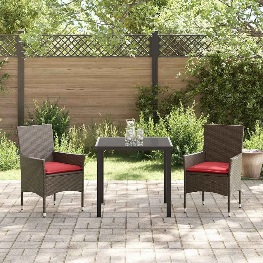 Ensemble table et chaises avec coussin 3 pcs Marron Rotin PE - 4
