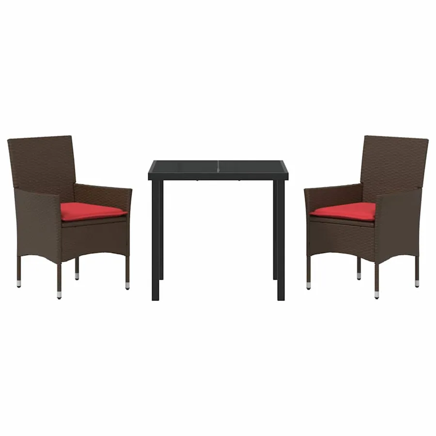 Ensemble table et chaises avec coussin 3 pcs Marron Rotin PE - 7