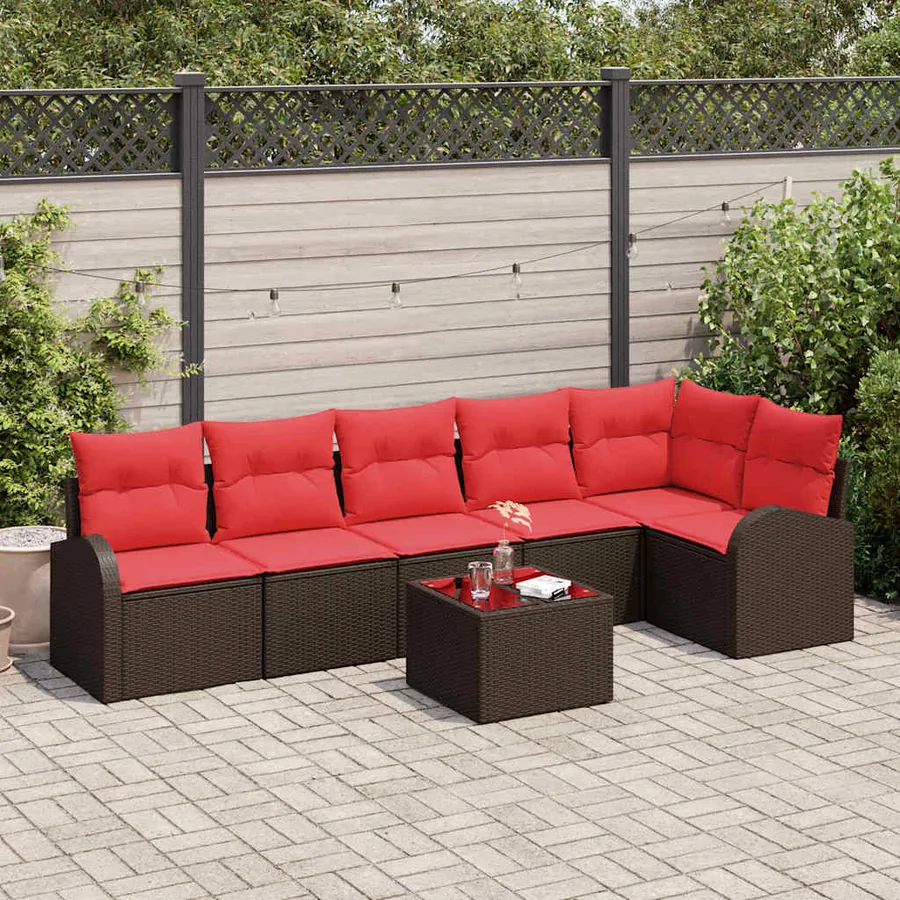 Ensemble de canapé de jardin 7 pcs Marron polyrotin