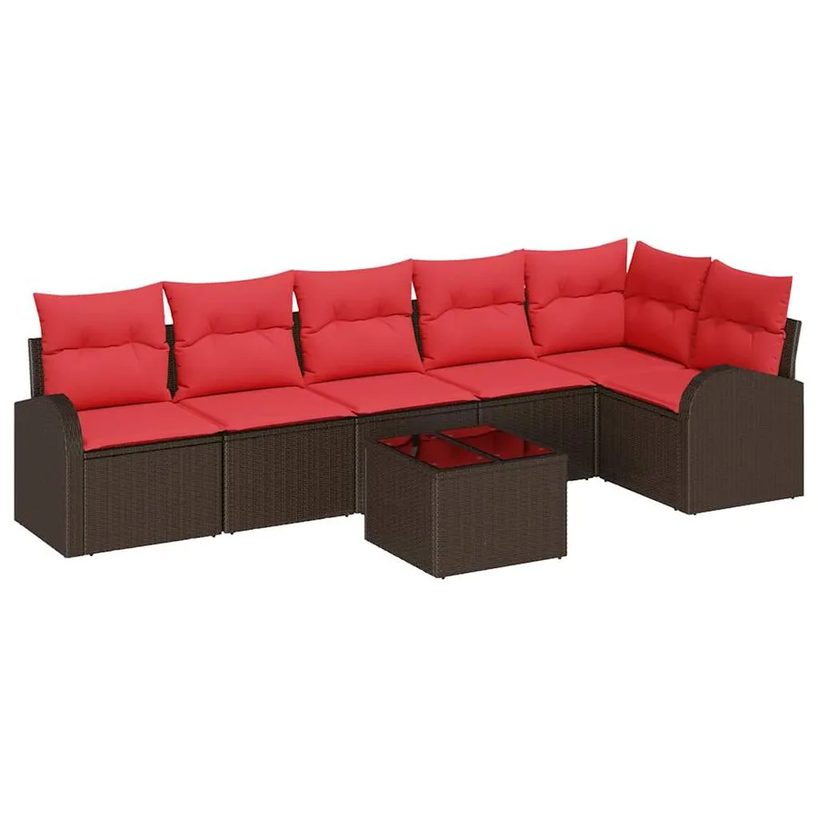 Ensemble de canapé de jardin 7 pcs Marron polyrotin - 2
