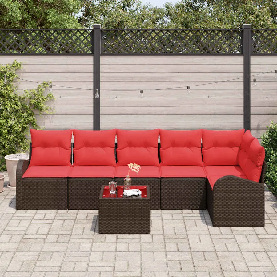 Ensemble de canapé de jardin 7 pcs Marron polyrotin - 3
