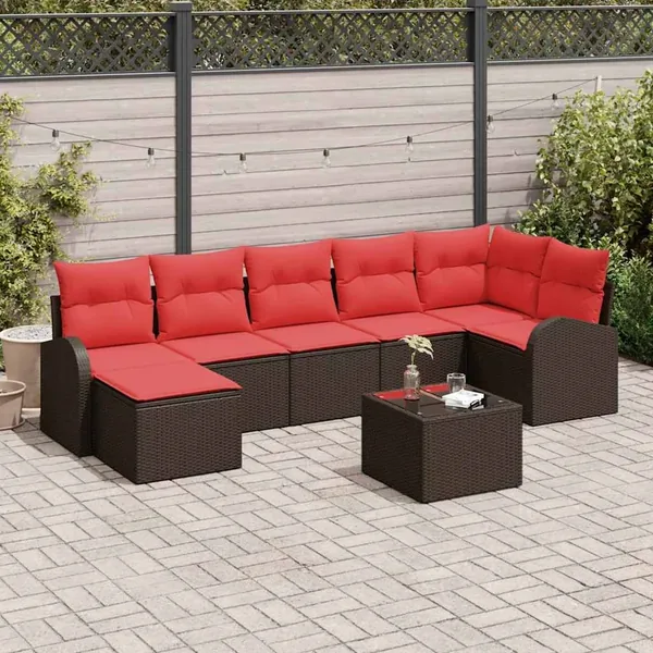 Ensemble de canapé de jardin 8 pcs Marron Poly Rattan