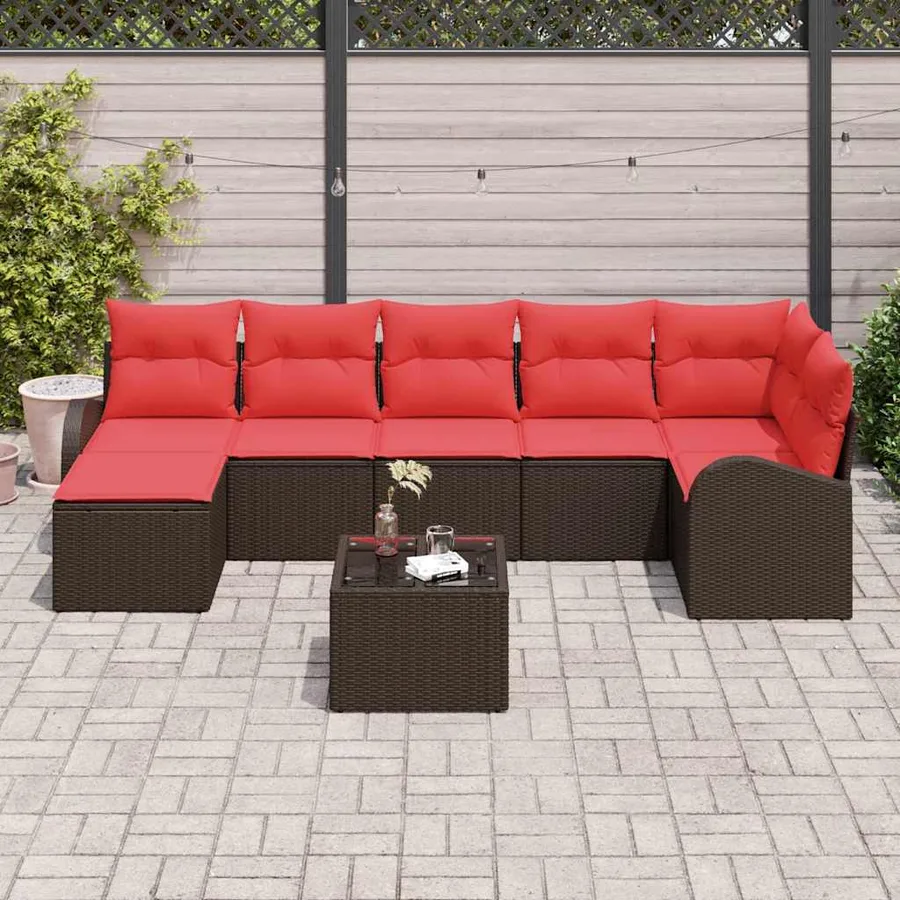 Ensemble de canapé de jardin 8 pcs Marron Poly Rattan - 3