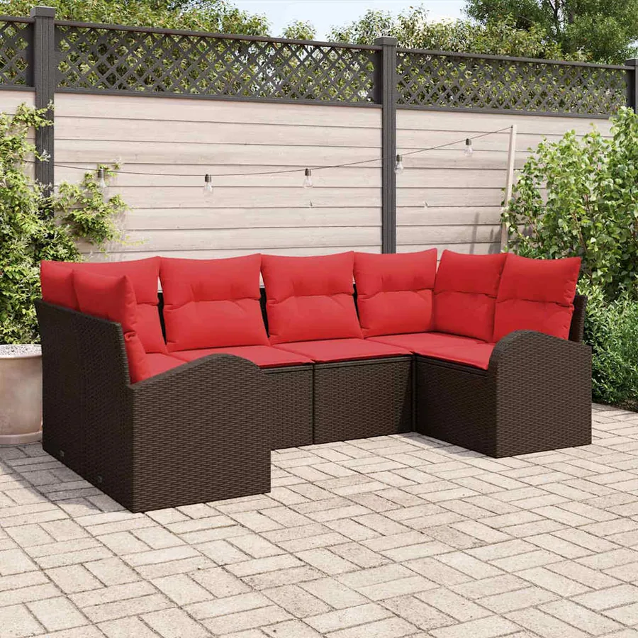 Ensemble de canapé de jardin 6 pcs Marron Poly Rattan