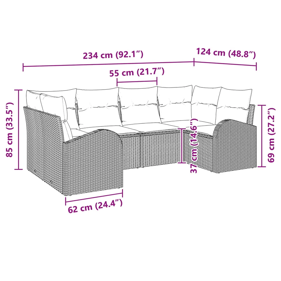 Ensemble de canapé de jardin 6 pcs Marron Poly Rattan - 11
