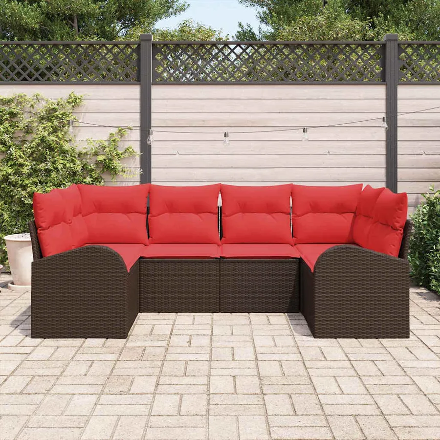 Ensemble de canapé de jardin 6 pcs Marron Poly Rattan - 3
