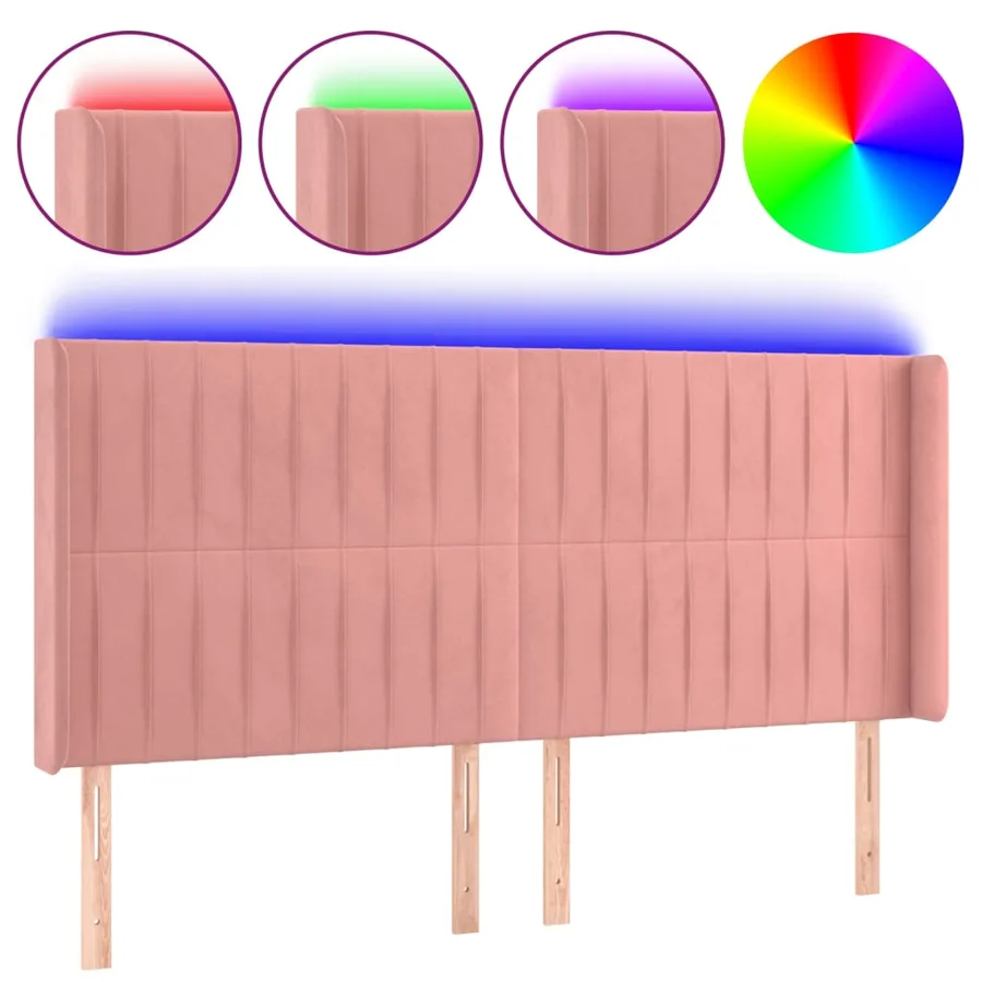Tête de lit à LED Rose 203x16x118/128 cm Velours - 2
