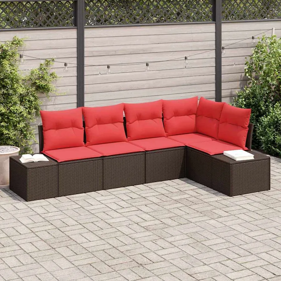 Ensemble de canapé de jardin 5 pcs Marron polyrotin