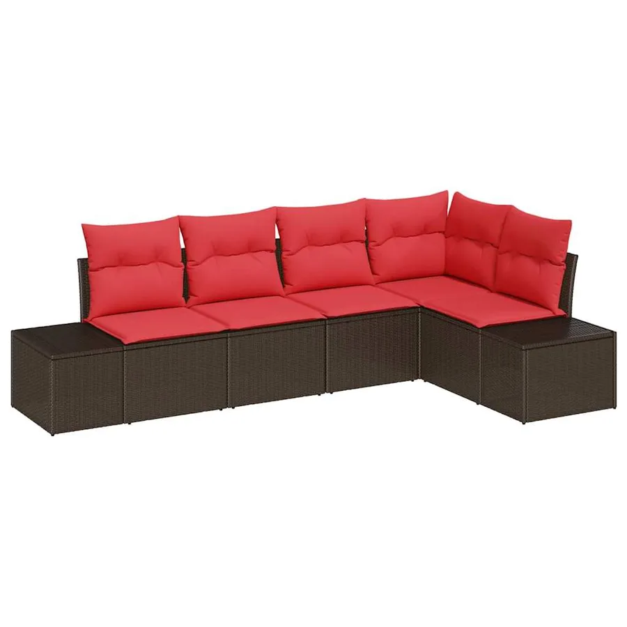 Ensemble de canapé de jardin 5 pcs Marron polyrotin - 2