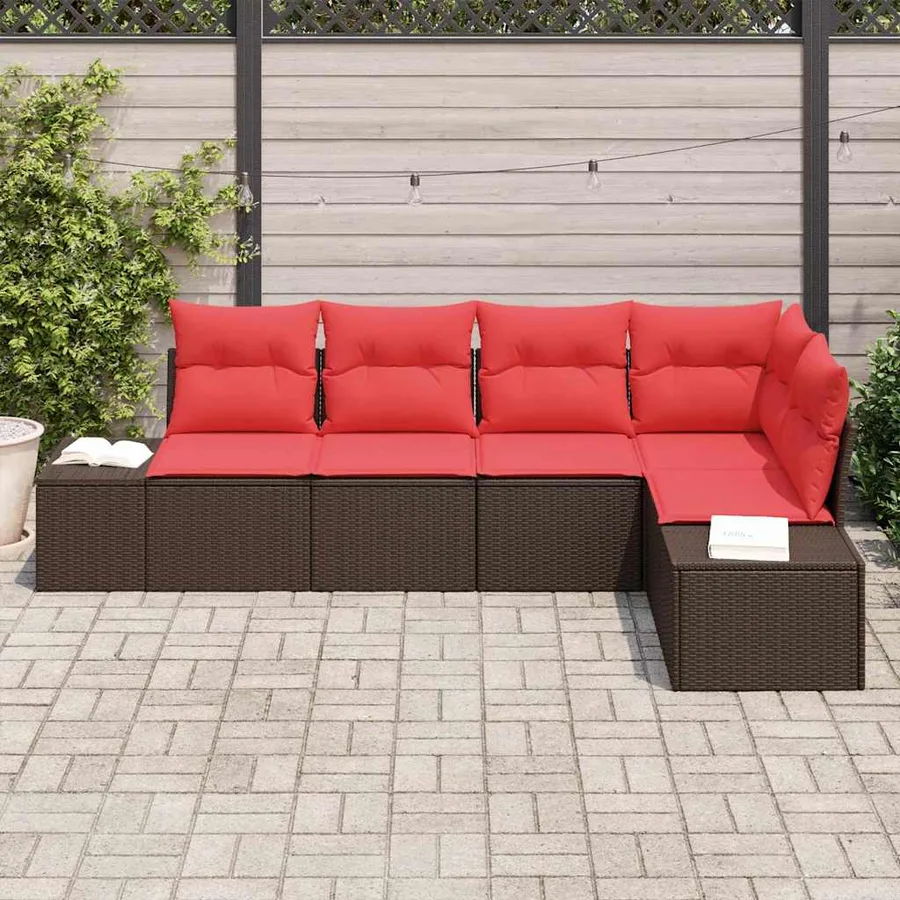 Ensemble de canapé de jardin 5 pcs Marron polyrotin - 3