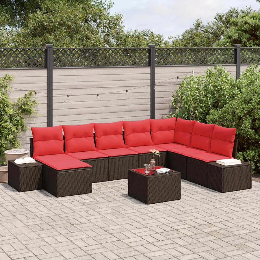 Ensemble de canapé de jardin 9 pcs Marron polyrotin