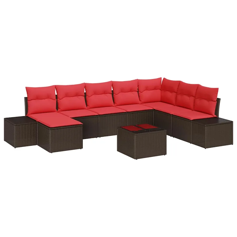 Ensemble de canapé de jardin 9 pcs Marron polyrotin - 2