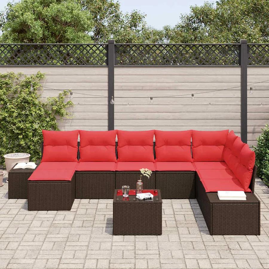 Ensemble de canapé de jardin 9 pcs Marron polyrotin - 3