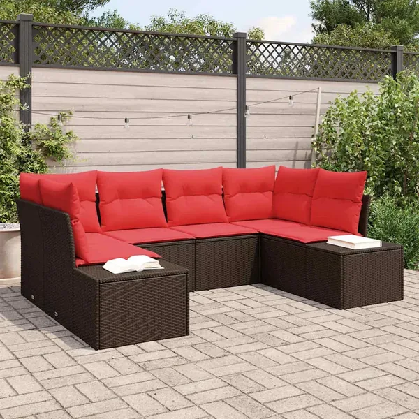 Ensemble de canapé de jardin 6 pcs Marron polyrotin