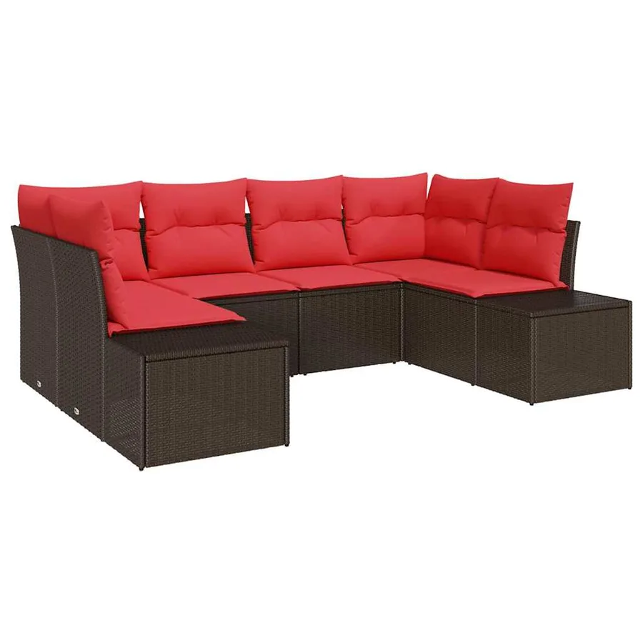 Ensemble de canapé de jardin 6 pcs Marron polyrotin - 2