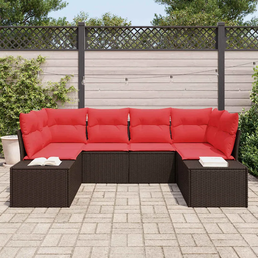 Ensemble de canapé de jardin 6 pcs Marron polyrotin - 3