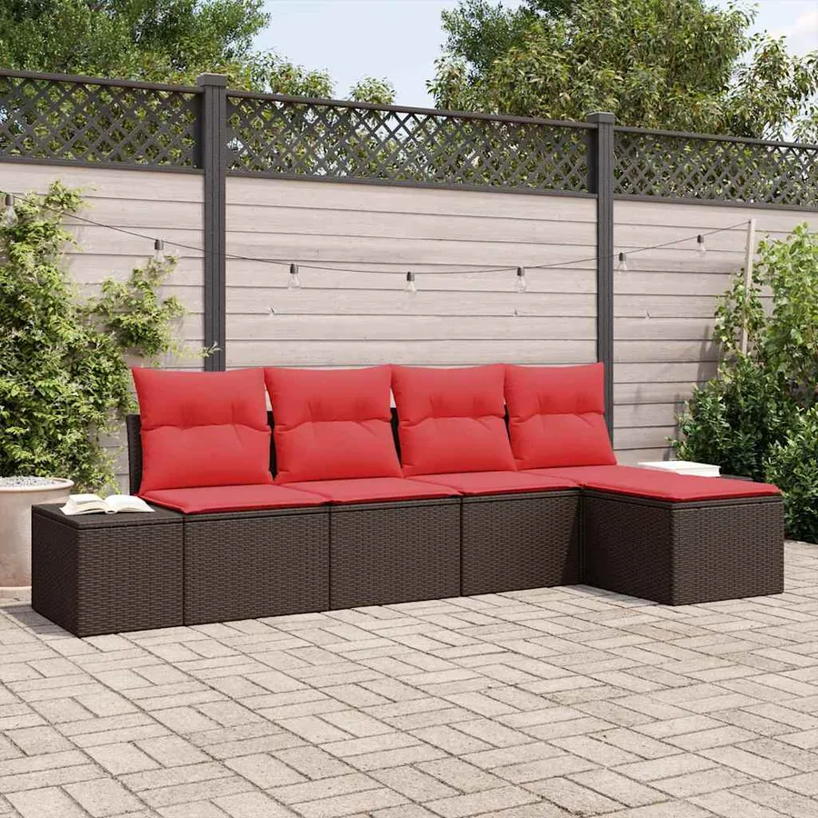 Ensemble de canapé de jardin 5 pcs Marron polyrotin
