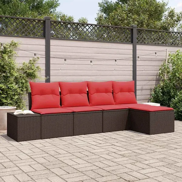 Ensemble de canapé de jardin 5 pcs Marron polyrotin