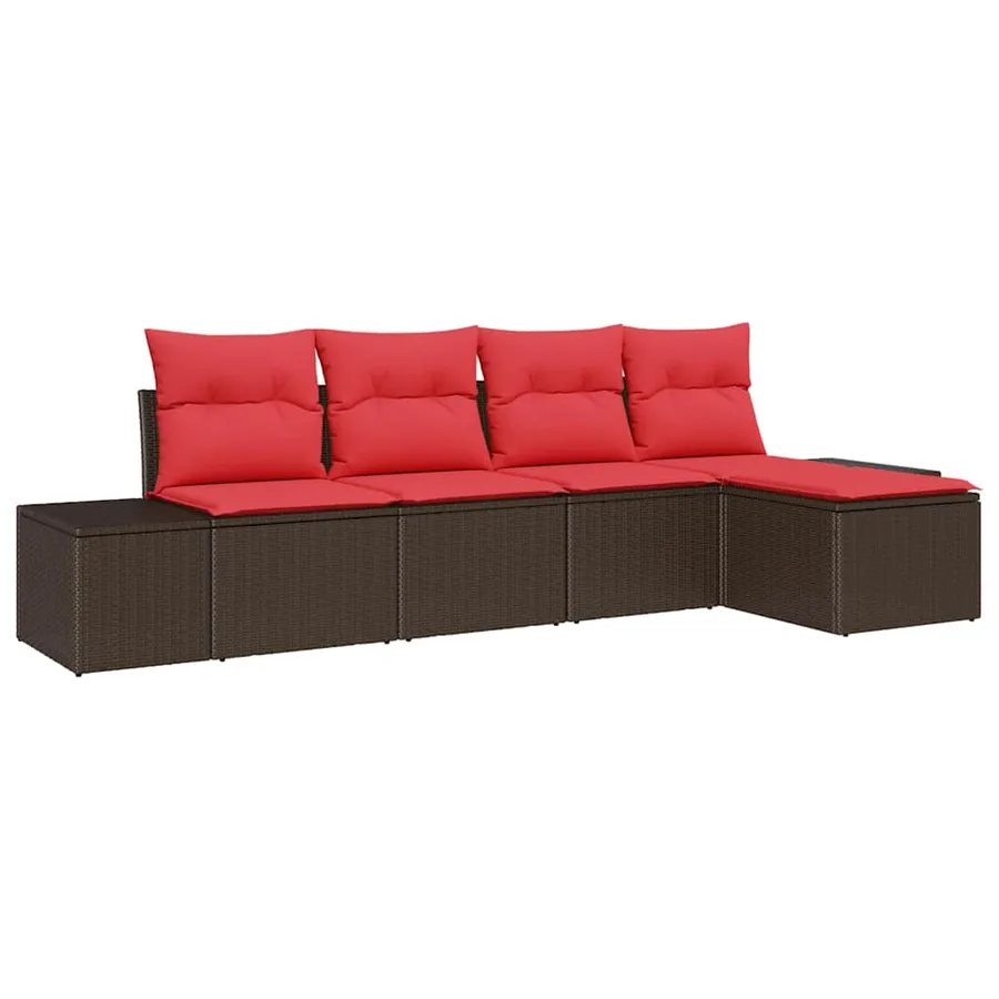 Ensemble de canapé de jardin 5 pcs Marron polyrotin - 2