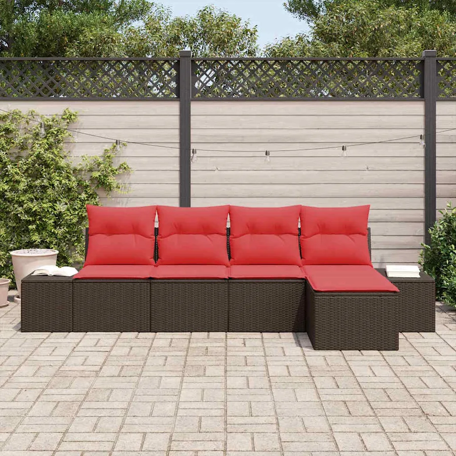 Ensemble de canapé de jardin 5 pcs Marron polyrotin - 3