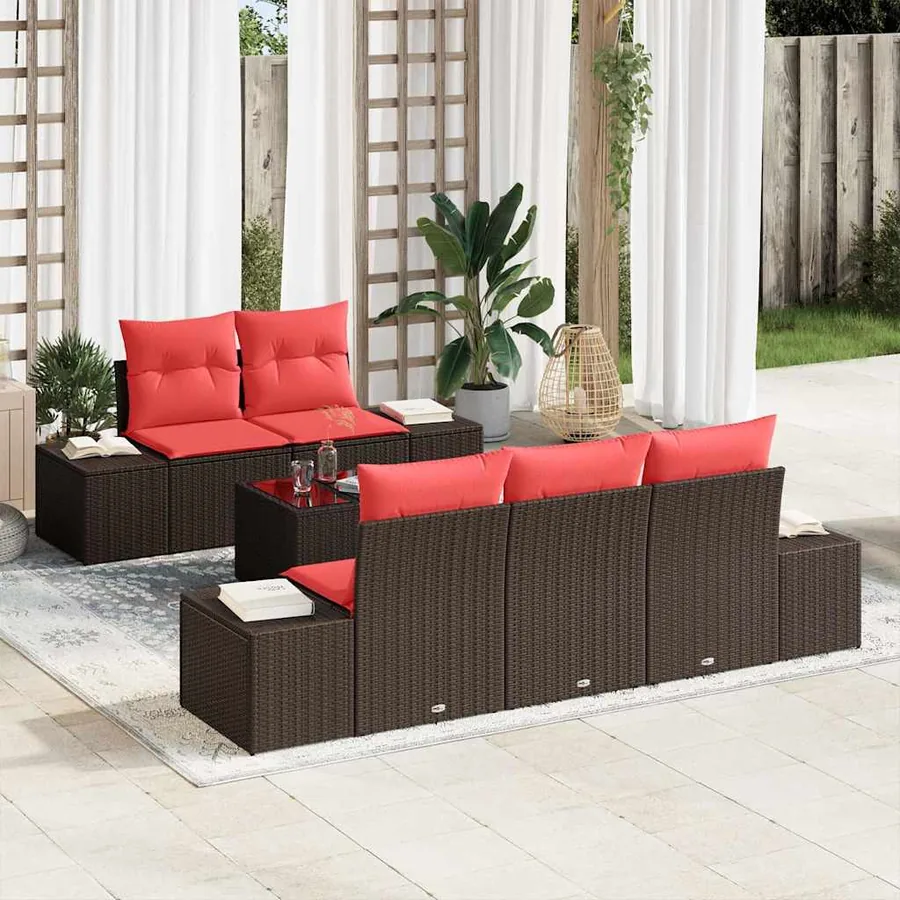 Ensemble de canapé de jardin 6 pcs Marron polyrotin