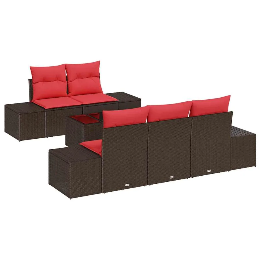 Ensemble de canapé de jardin 6 pcs Marron polyrotin - 2