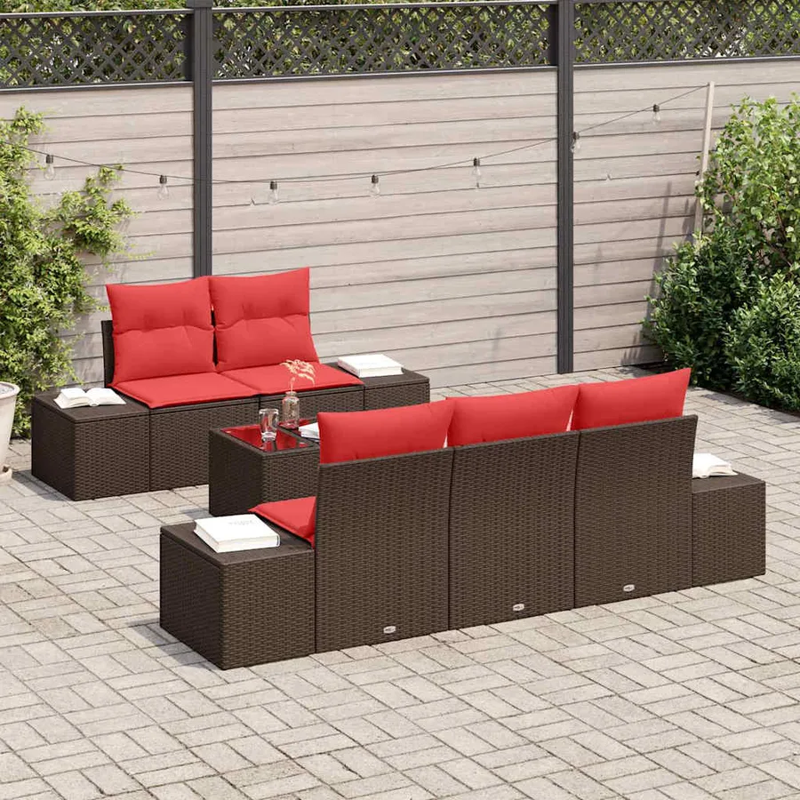 Ensemble de canapé de jardin 6 pcs Marron polyrotin - 3